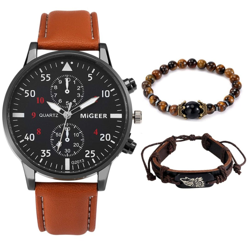 Relógio Masculino De Pulso - Ganhe Kit Com Pulseiras Em Couro 10 CompreBemFacil.com