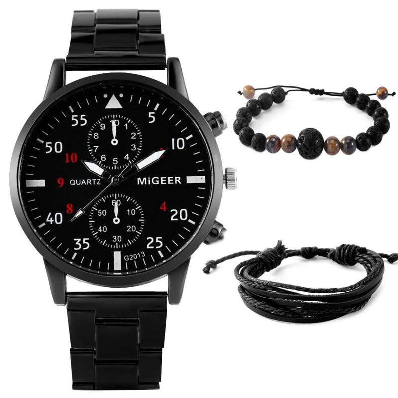 Relógio Masculino De Pulso - Ganhe Kit Com Pulseiras Em Couro 11 CompreBemFacil.com