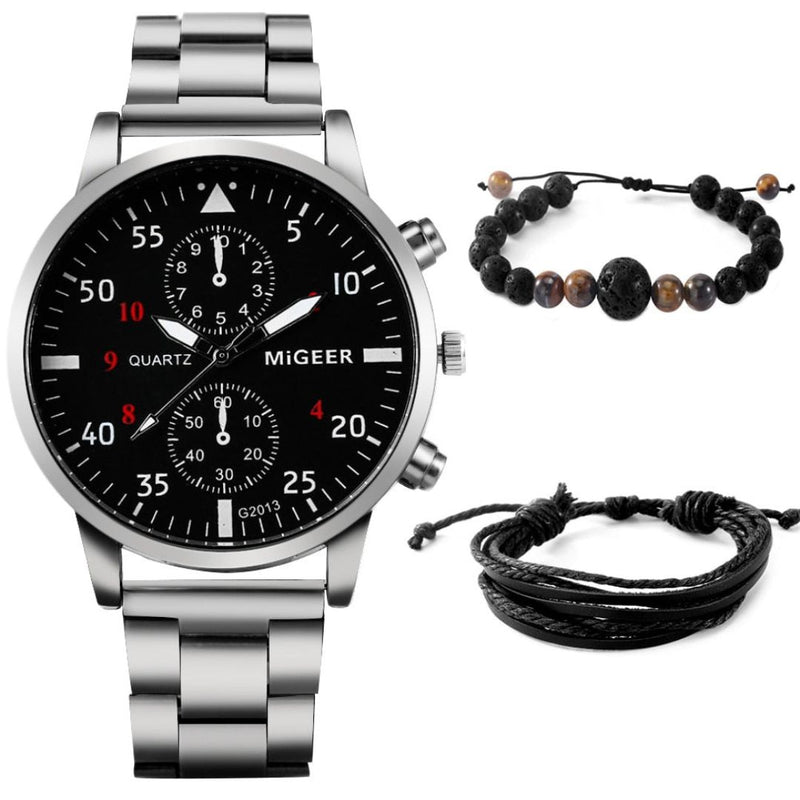 Relógio Masculino De Pulso - Ganhe Kit Com Pulseiras Em Couro 12 CompreBemFacil.com