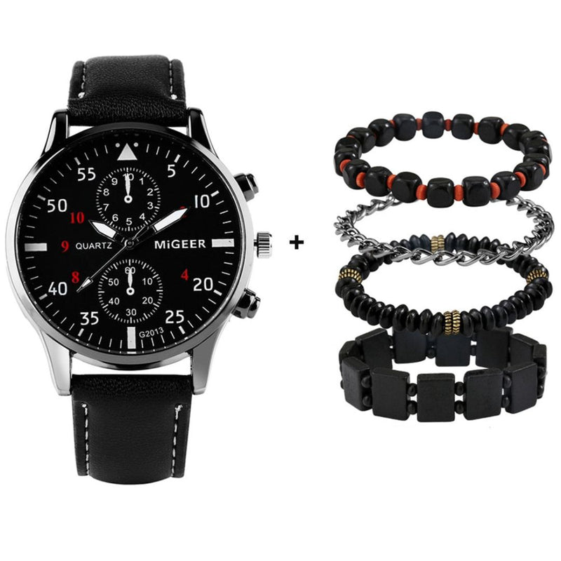 Relógio Masculino De Pulso - Ganhe Kit Com Pulseiras Em Couro 1 CompreBemFacil.com