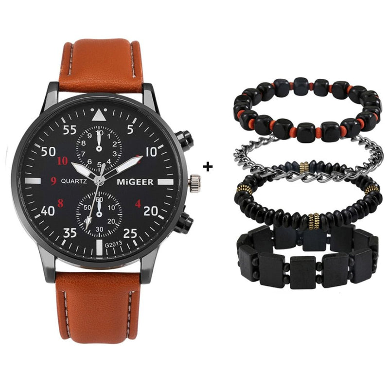 Relógio Masculino De Pulso - Ganhe Kit Com Pulseiras Em Couro 2 CompreBemFacil.com