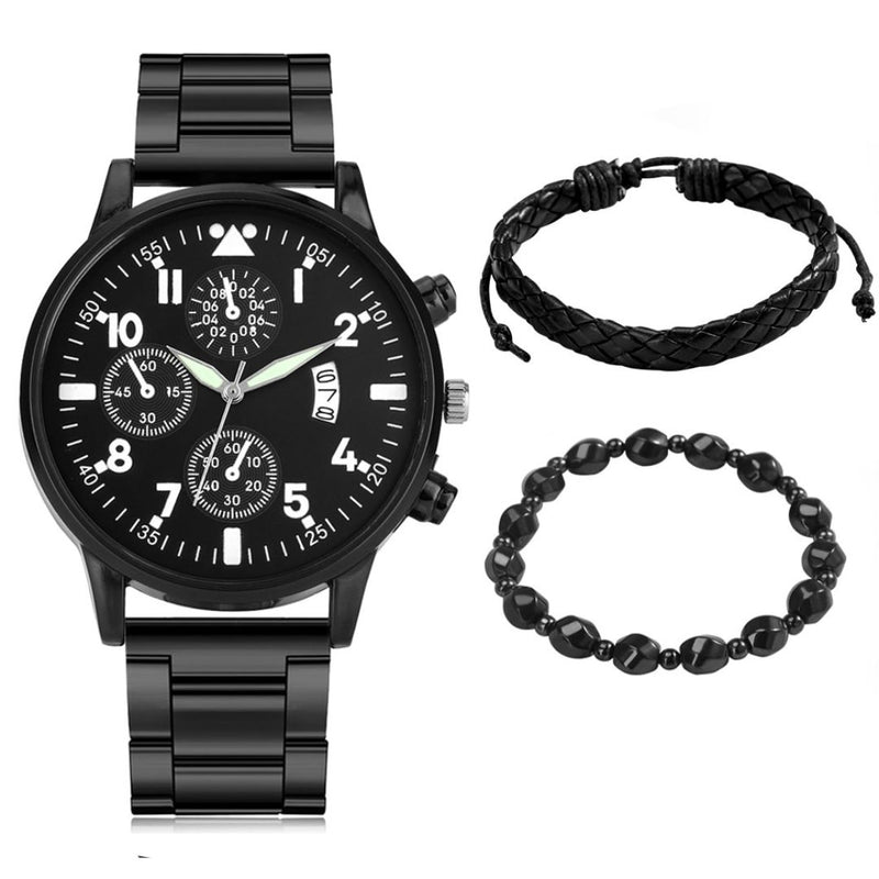 Relógio Masculino De Pulso - Ganhe Kit Com Pulseiras Em Couro 7 CompreBemFacil.com