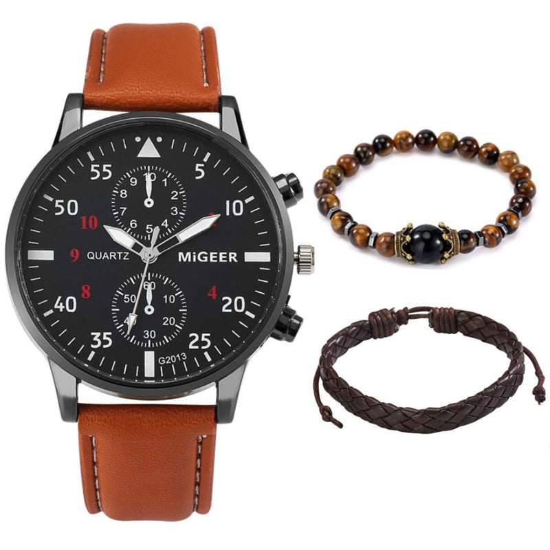 Relógio Masculino De Pulso - Ganhe Kit Com Pulseiras Em Couro 9 CompreBemFacil.com